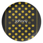 Placa negra personalizada modelo sonriente amarill platos