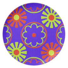 Placa retra del diseño floral plato de comida