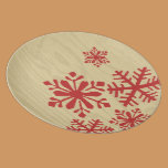Placa roja rústica de los copos de nieve platos