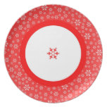 Placa roja y blanca de los copos de nieve plato para fiesta