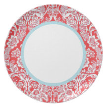 Placas rojas del día de fiesta del damasco el | plato para fiesta