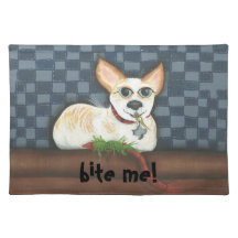 placemat con un perro pintado a mano en él manteles individuales