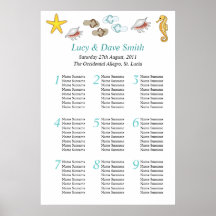 Plan del asiento de la tabla del boda de playa poster