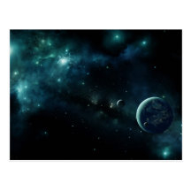 Planeta habitado en espacio tarjetas postales