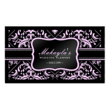 Planificador rosado y negro elegante del boda del  tarjeta de negocio