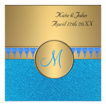 PLANTILLA AZUL DE LA INVITACIÓN DEL BODA DEL ORO D