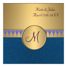 PLANTILLA AZUL DE LA INVITACIÓN DEL BODA DEL ORO D