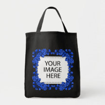 Plantilla azul del tote de los rosas bolsa de mano