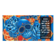 Plantilla azul y anaranjada de la tarjeta de la fo tarjetas con fotos personalizadas