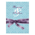Plantilla azul y púrpura del damasco y del boda de invitaciones