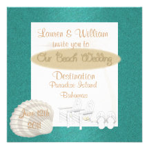 Plantilla de las invitaciones del boda de playa de comunicados personales 