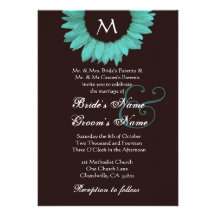 Plantilla del boda del girasol de la turquesa y de invitación personalizada