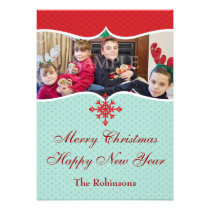 Plantilla roja y de plata de la foto del navidad invitaciones