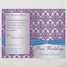 Plata, azul, y programa púrpura del boda del damas tarjetas informativas