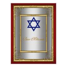 Plata del rojo de la invitación de Mitzvah de la b