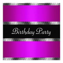 Plata púrpura de la fiesta de cumpleaños comunicado personalizado