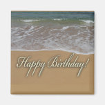 Playa de la arena del feliz cumpleaños iman para frigorífico