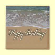 Playa de la arena del feliz cumpleaños imanes