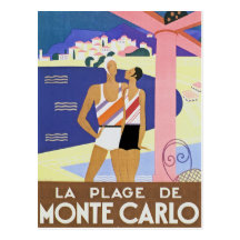 Playa de Monte Carlo del vintage Postal