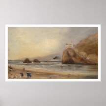 Playa de SF, roca del sello, y casa del acantilado Posters
