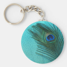 Pluma azul del pavo real de la aguamarina metálica llaveros