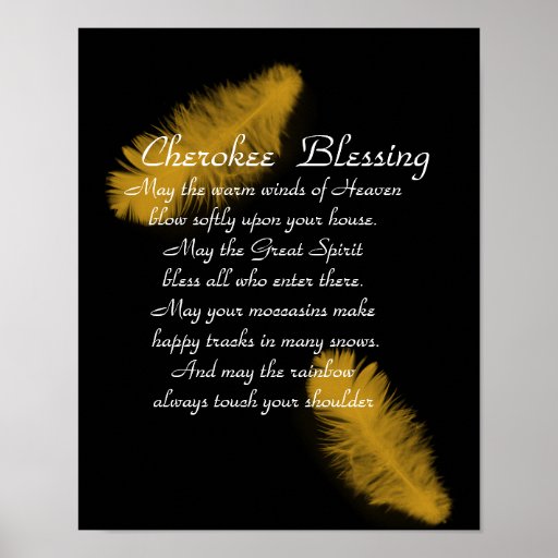 Pluma de oro de la bendición cherokee en negro posters