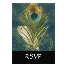 Pluma del pavo real del trullo del vintage invitaciones personalizada