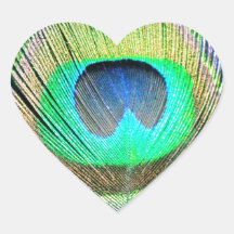 Plumas del pavo real en la turquesa calcomanías corazones