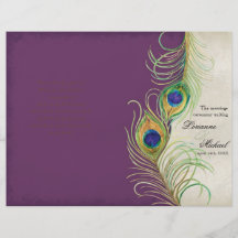 Plumas del pavo real - púrpura, casando programa flyer a todo color
