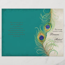 Plumas del pavo real - trullo, casando programa flyer personalizado