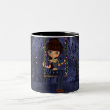 Poca taza linda de la niña de la fantasía del cuti