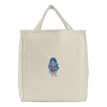 Poco diseño azul del chica del pelo de la sirena d bolsa de lienzo
