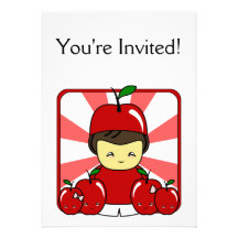 Poco muchacho de Kawaii Apple con las manzanas Comunicado Personal