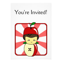 Poco muchacho de Kawaii Apple con las semillas Invitaciones Personalizada