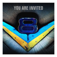 Poder y cromo de V8 del coche del músculo Invitaciones Personalizada