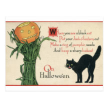 Poema del vintage de Halloween del gato negro Tarjetas Postales