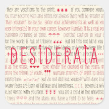 Poema inspirado de los desiderátums pegatina cuadradas