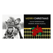 Poinsettia en la tarjeta de la foto del navidad de tarjeta con foto personalizada