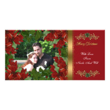 Poinsettias rojos clásicos de la tarjeta de la fot tarjetas personales