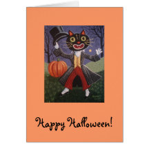 Polainas el gato de Halloween Felicitacion
