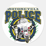Policía de la motocicleta etiquetas redondas