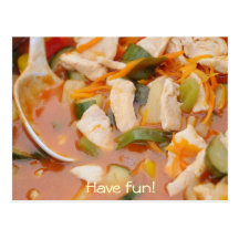 pollo en curry rojo con las verduras tarjeta postal