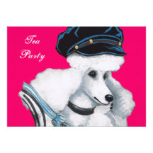 Polluelo blanco del motorista del caniche invitación personalizada