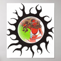 Polluelo retro y Sun negro Posters