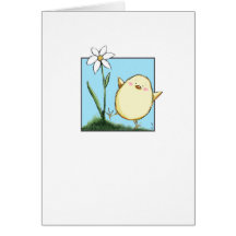Polluelo y flor felices - tarjetas de Pascua de pa