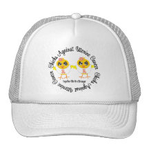 Polluelos contra cáncer uterino gorros bordados