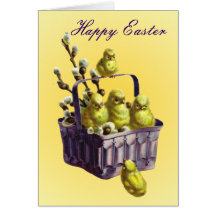Polluelos felices de Pascua en cesta Felicitacion