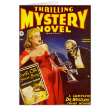 Portada de revista del misterio con el cadáver del tarjetón
