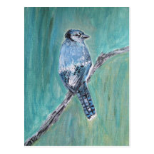 Postal - arte del acrílico del arrendajo azul