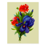 Postal azul del ramo de la flor del iris del vinta